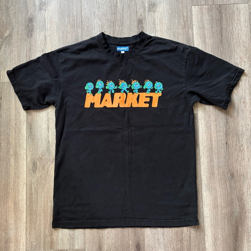 Black T-Shirt with Orange 'MARKET' Graphic